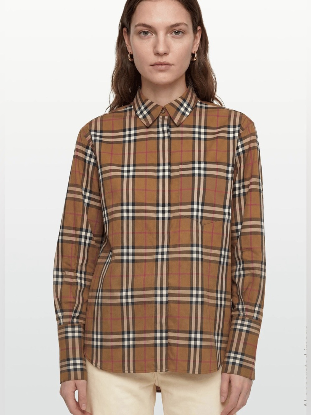 NWT Burberry Ivery Classic Check Plaid Cotton Shirt Size US4
